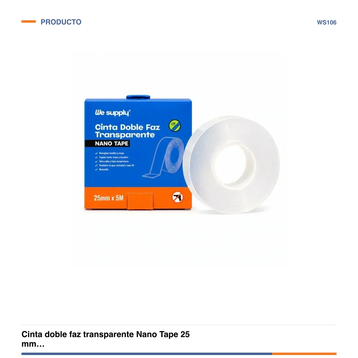Cinta doble faz transparente Nano Tape 25 mm x 5 m