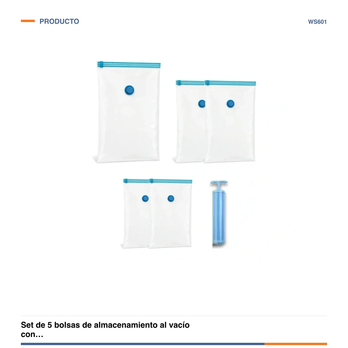 Set de 5 bolsas de almacenamiento al vacío con bomba