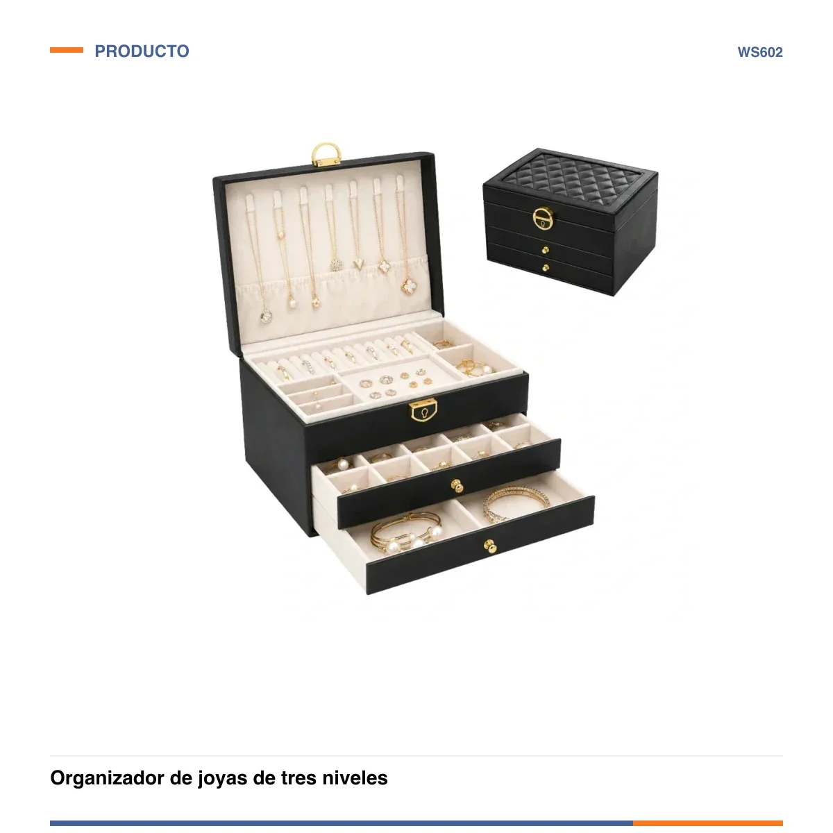 Organizador de joyas de tres niveles