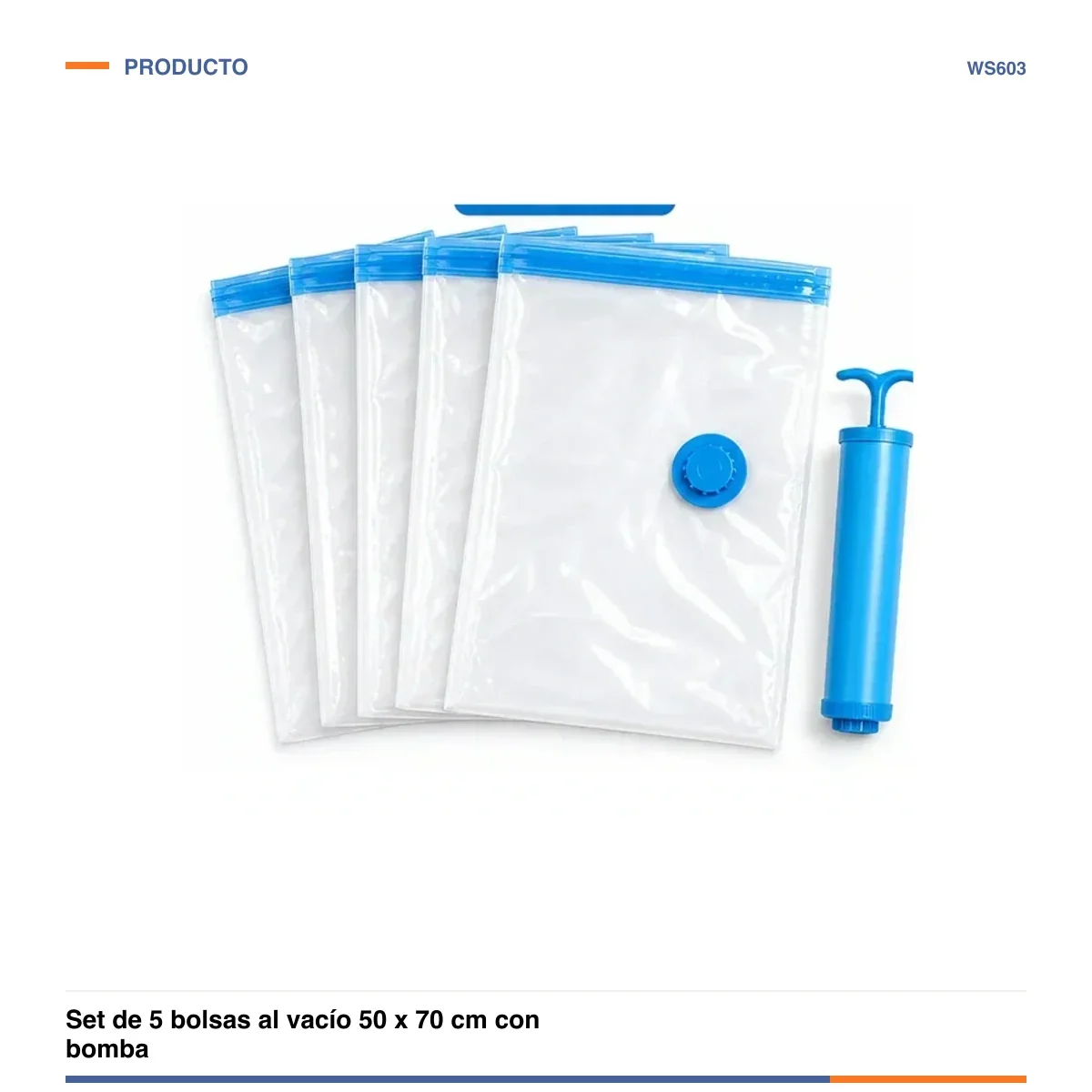 Set de 5 bolsas al vacío 50 x 70 cm con bomba