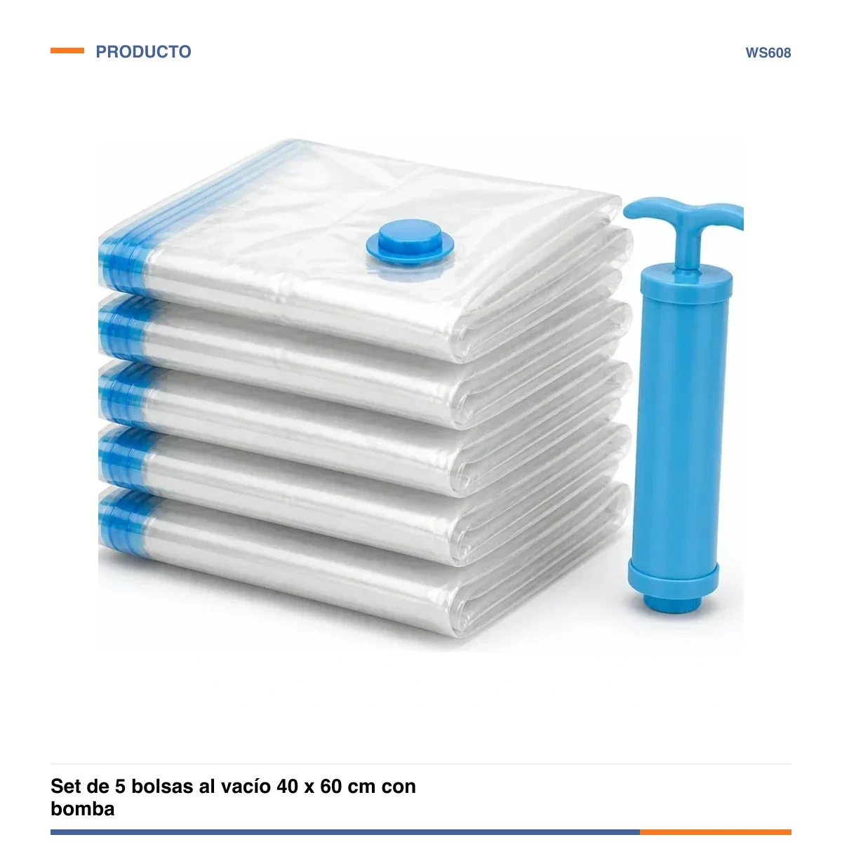 Set de 5 bolsas al vacío 40 x 60 cm con bomba