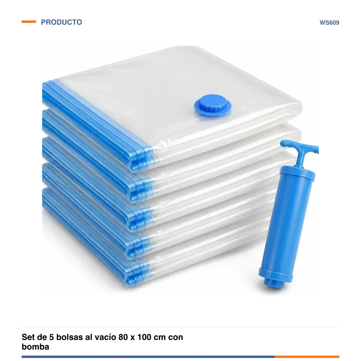 Set de 5 bolsas al vacío 80 x 100 cm con bomba